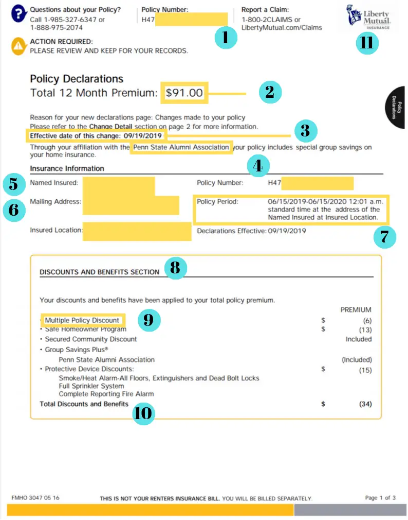 renters insurance declaration page example