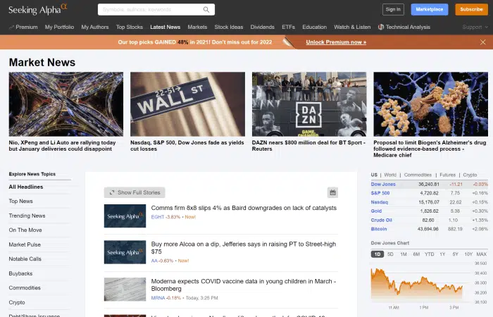 seeking alpha news dashboard