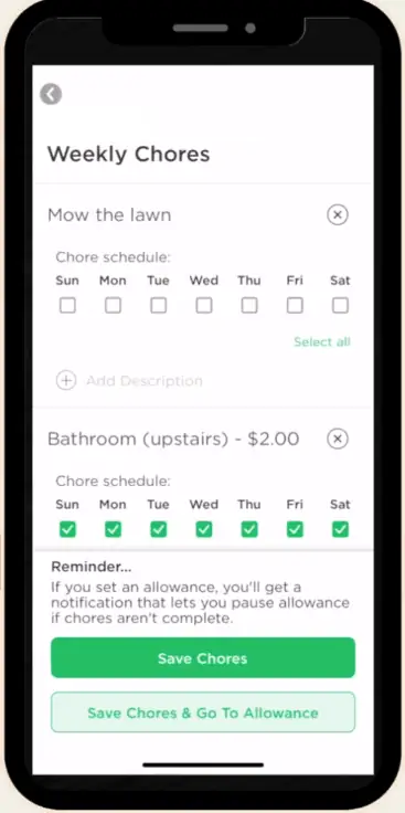 weekly chores screen greenlight